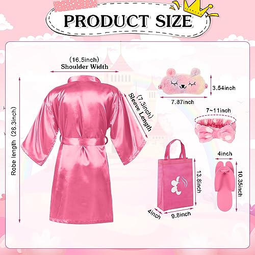 Suhine 6 Sets Girls Spa Birthady Party Supplies Birthday Print Satin Robe Tote Bags Spa Kit Nail Salon Kit(Pink)3