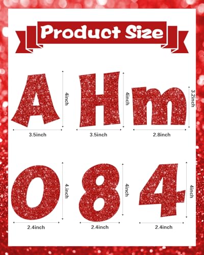 Image of 237 Pcs Glitter Bulletin Board Letters, Numbers and Punctuation 4 Inch | Cut Out Letters for Bulletin Board Decorations, Poster Board Letters Alphabet Cutouts for Classroom Wall Decor (Red)