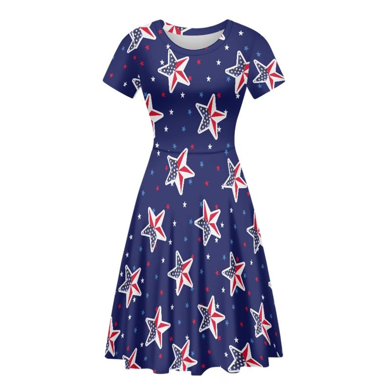 Image of Irisjudy T Shirt Dress for Women Short Sleeve Girls Short Sleeve Dress Plus Size, O Neck Knee Length Midi Dress for Ladies