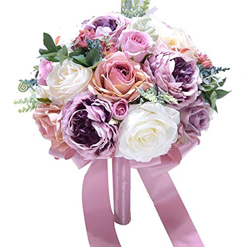 KALAIEN Bride Bouquets Artificial Wedding Flower Bridal Bouquets Bridesmaid Bouquet for Valentine's Day Confession Party Church (Lavender)