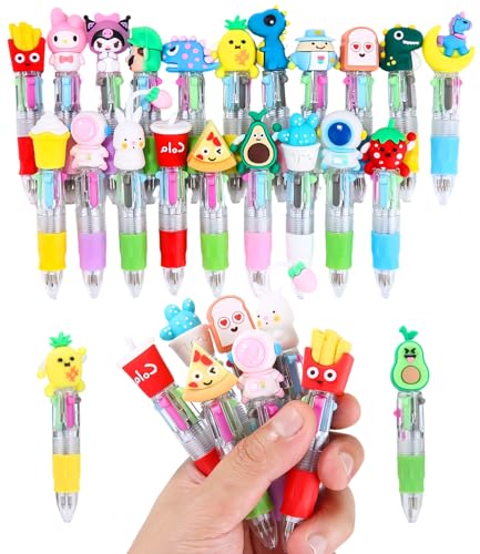 20 canetas multicoloridas 4 em 1, caneta esferográfica animais retráteis, presentes de aniversário para crianças, detalhes para convidados de festa, recompensas para faculdade e festas infantis