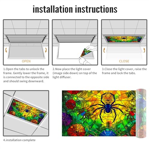 Image of 2ft x 4ft Fluorescent Light Cover Decorative Spider Yellow Green Ceiling Light Filters - Easy Setup for Classroom Office Hospitals Home Ceiling, Reduce Glare & Flicker