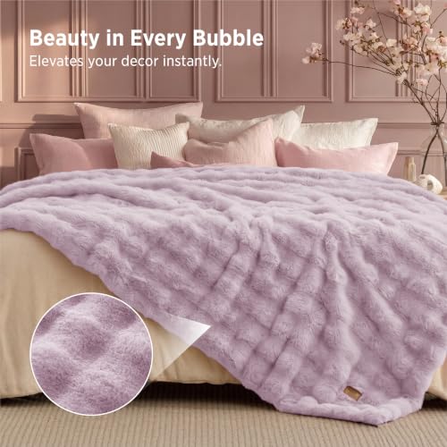 Image of Bedsure Fluffy Bubble Faux Fur Queen Blanket, 90 inchx90 inch, Light Purple