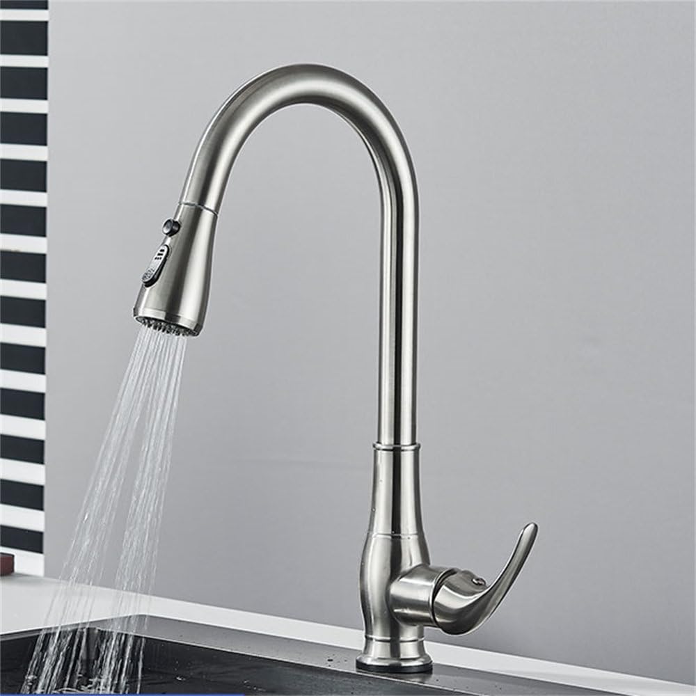 MXXQRHF Pull Out Kitchen Faucet Brushed Nickel Hot Cold Mixer Tap 360 Swivel Spout Deck Mounted Stream Single Hole Mixer Crane,Brushed Nickel C