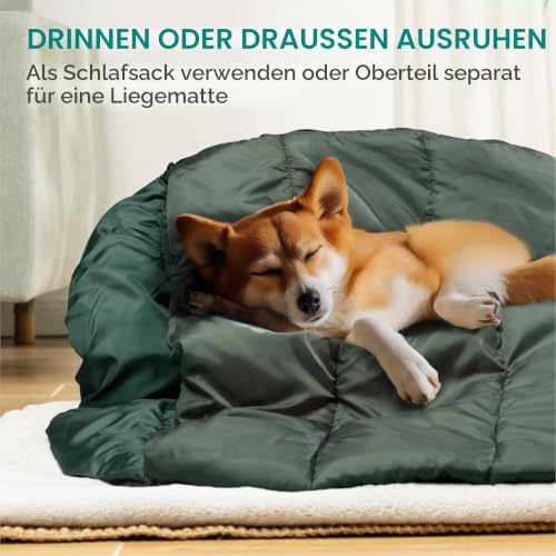 Navaris Hundeschlafsack - Hundematte Isomatte für den Außenbereich - Hundedecke flauschig für unterwegs - Outdoor Dog Bed - Grün