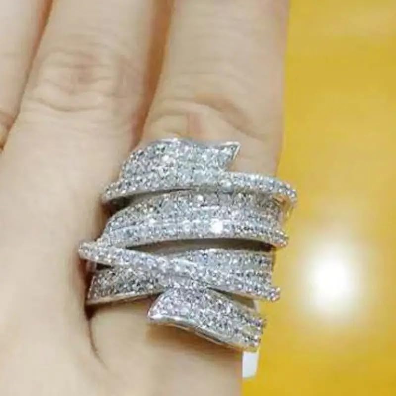 ENDLESSNESS & ETERNITY14K Gold Plated Cocktail Ring Cubic Zirconia CZs Simulated Diamond Stackable Wedding Band Ring Engagement Ring Anniversary Ring Party Ring