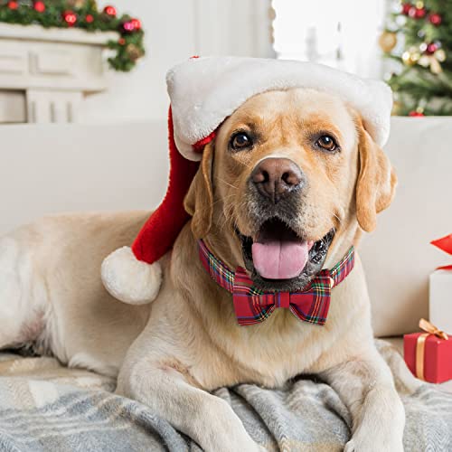 Image of Dog Collar Floral with Elegant Bow Tie Soft Comfy Cotton Adjustable Collar , Premium Metal Buckle for Puppy and Cat Small Medium Large（Red Plaid，L）