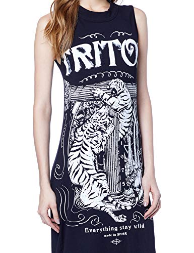 Vestido Midi Estampado, Triton, Feminino, Preto, P