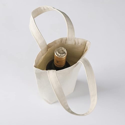 Miniatura 4 de Bolsa de vino, 10 x 7 x 2 pulgadas, 4 bolsas reutilizables de lona de algodón con etiqueta de cordón, Gris