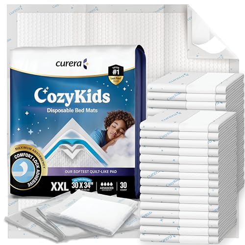 Image of CozyKids Disposable Bedwetting Bed Pads for Kids 30 inchx 34 inch Super Absorbent Potty Training Pee Pads for Children - XXL Bed Wetting Mats for Good Nights [30-Pack] Chucks for Kids & Toddlers
