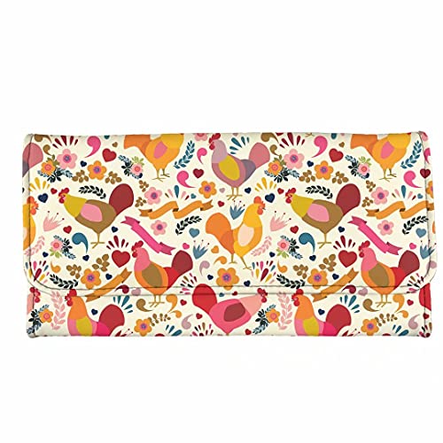 Gostong Cartoon Floral Chicken Print Leather Tri-Fold Wallets For Women Ladies Purse Clutch Card Organizer #TOP13