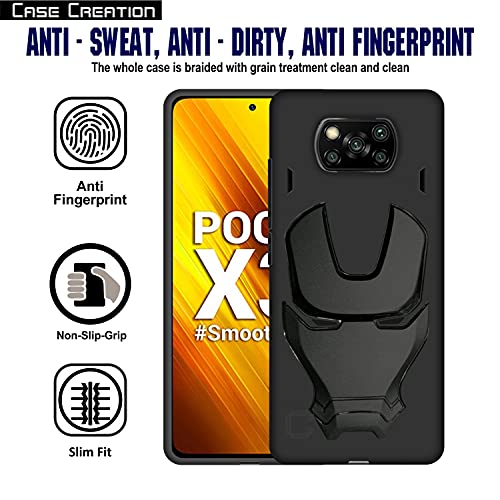Image of COVERLY Official 3D Touch Feel Trending Marvel Avengers Logo Mask Soft Rugged Grip Silicone Iron Man Super Power Cartoon Movie Engraved Silicone Matte Back Cover for Xiaomi Mi 10i -Black