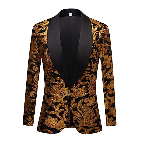 Men Black Sequin Shiny Prom Suit Jacket Slim Fit Sport Coats and Blazers