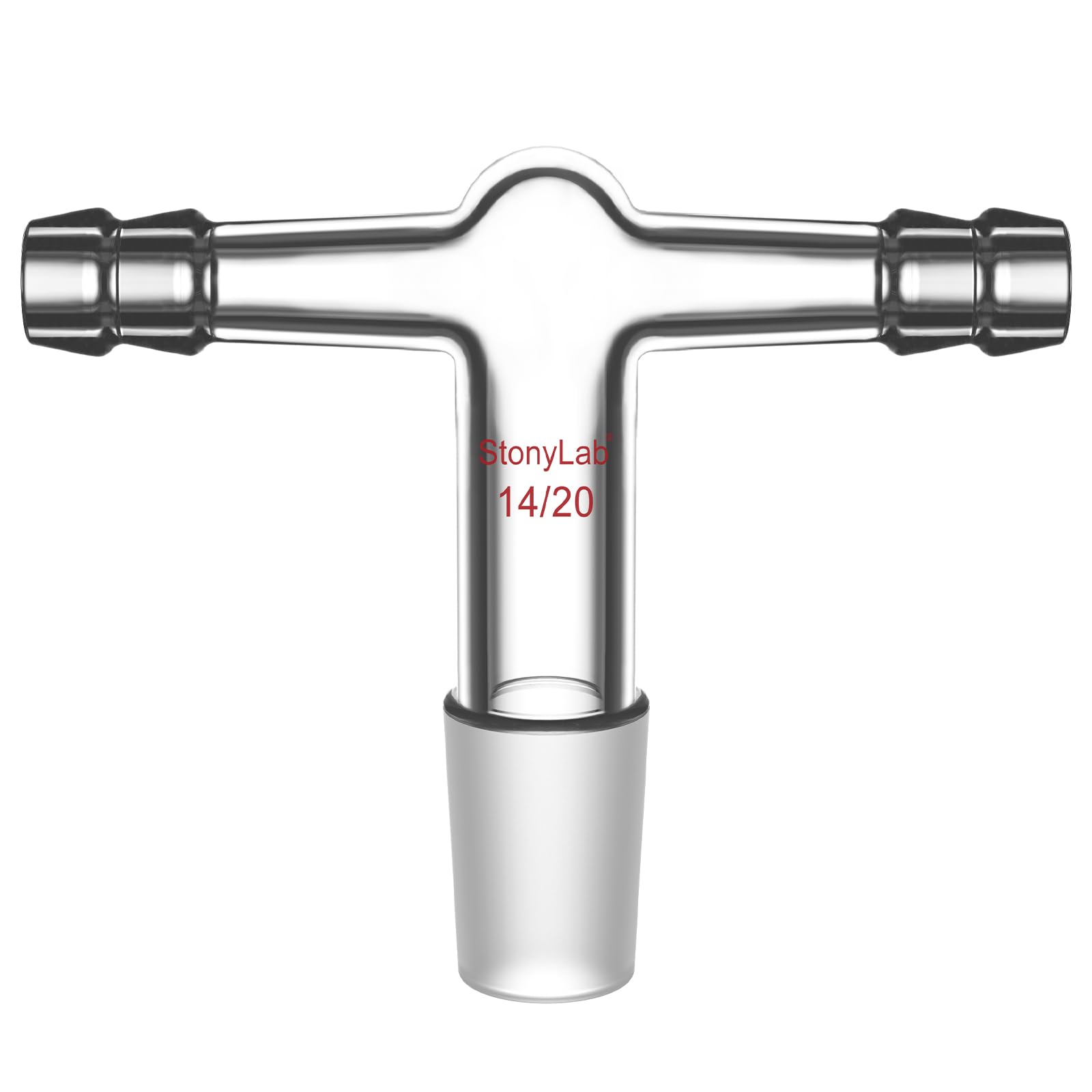 Stonylab 14/20 Glass Dual Hose Inlet Adapter, Borosilicate Glass T-Shape Vacuum/Inert Gas Adapter With Dual 3/8 Inch Hose Connections And Inner Joint