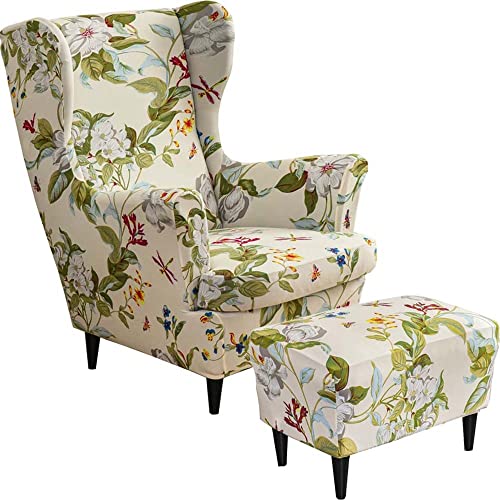 AQIGR 2 Teilig Ohrensessel Überzug Mit Ottomane Schonbezug Stretch Sessel Überwürfe Ohrensesselbezüge Bezug Sesselhusse Tiger Stuhlbezug (Color : #32)