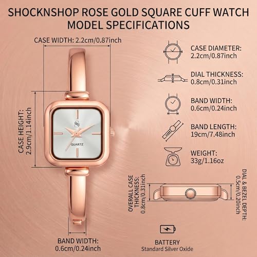 Image of Shocknshop Elegant Bangle Aura Square Dial Ladies Rose Gold Bracelet Strap Watch for Woman -WCH181