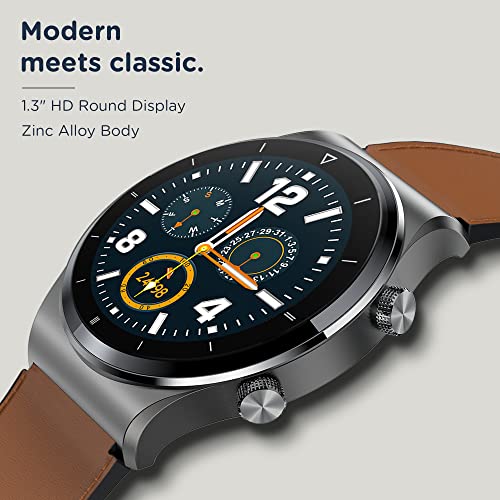 Image of Pebble Revo Smartwatch, 1.3 inch(3.3cm) HD Touchscreen, Bluetooth Calling, Smart Watch with Rolling UI & Dual Button Technology, Spo2, Heart Rate & Temperature Monitoring (Tan Leather)
