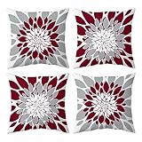 Qahing Pack of 4 Outdoor Waterproof Pillow Covers 18x18 Decorative Outdoor Throw Pillows Garden Square Cushion Cases for Patio Furniture, Couch, Tent Sunbrella, Bench, Burgundy Red Grey