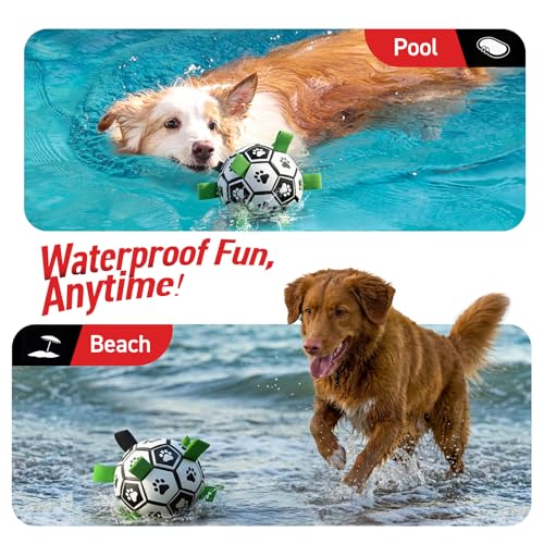 Image of QDAN Large Dog Toys, Soccer Ball for Dogs with Straps, Herding Dog Balls | Interactive Soccer Toys for Tug of War, 8 Inch Dog Ball for Medium Large Puppy, Birthday Toy for 30-90 lbs Dogs, Water Toy
