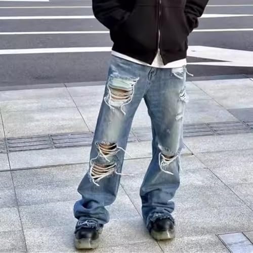 Streetwear Ripped Jeans Men Hip Hop Wide Leg Denim Pants Male Vintage Jeans3