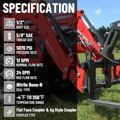 Image of 1 /2 inch Flat Face ISO 16028 to Ag ISO 5675 Pioneer Style Hydraulic Quick Connect Coupler, Skid Steer Hydraulic Coupling Adapter w /Dust Cap