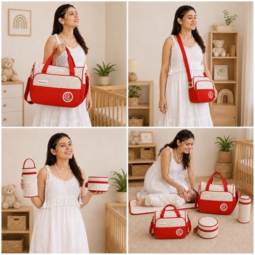 Image of Diaper Tote Bag Set for Mothers for Travel | Shoulder Side Diaper Tote Baby Bag with Changing Station & Insulated Pockets | Waterproof Maternity Diaper Bag for Baby & Mom | 24 L,12 Pockets