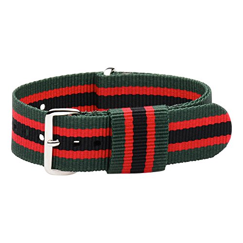 Clockwork Synergy, LLC RAF Nylon Loop NATO Watch Strap Band - Multiple Colors/Sizes to Choose from! (Green/Red/Black, 18mm)