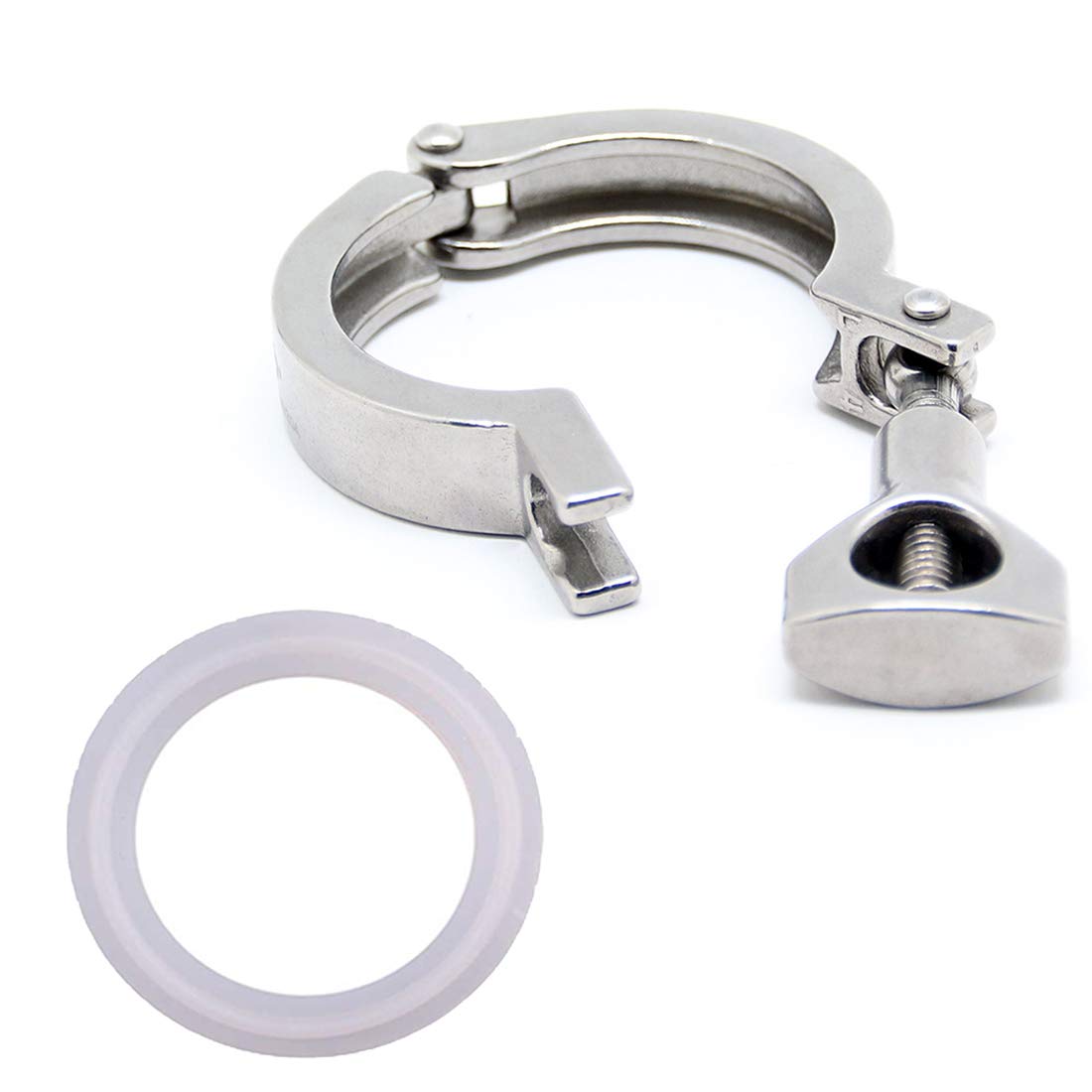 QiiMiiStainless Steel 304 Single Pin Heavy Duty Tri Clamp with Wing Nut for Ferrule TC 1.5" with 1 pc Silicone Gasket