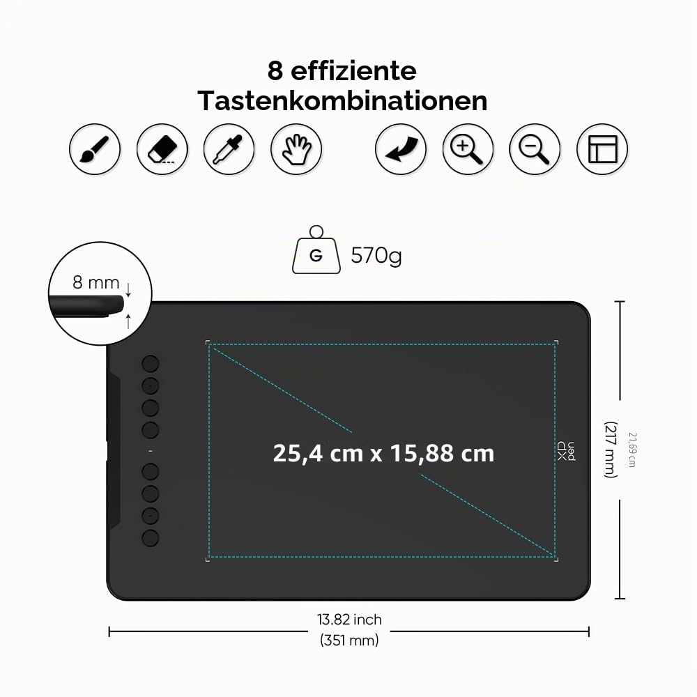 XP-Pen DECO01V2 Grafik-Tablet, Zeichnen, 10 x 6 Zoll, passiver Eingabestift, 8192 Stufen, Neigung und 8 Shortcuts, kompatibel mit Windows/Mac OS/ChromeBook/Android