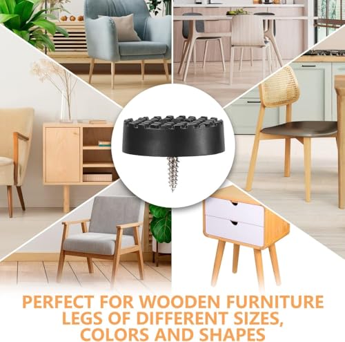 Image of Screw On Rubber Feet for Furniture - 16PCS (Black 24MM) Anti Slip Floor Protector for Chair Leg, Heavy Duty Screw Feet, Furniture Pad for Hardwood Floor, Durable Rubber Bumper