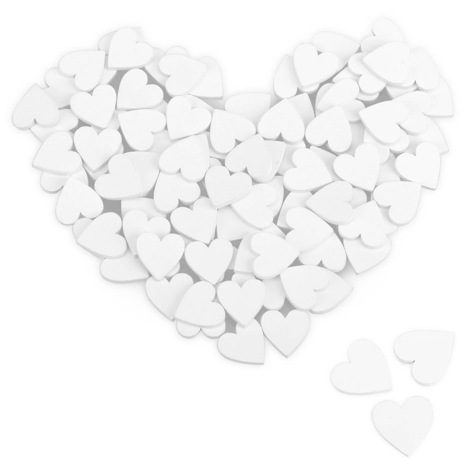 COM-FOUR® 100x Decoraciones de corazón dispersas - pequeños corazones de madera en cuatro diseños - corazones de madera para decoración de mesa en primavera (Corazones/blanco - 100 piezas)