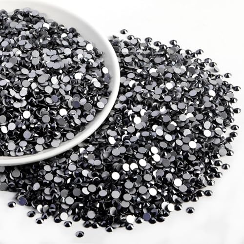 Image of Beadsland Flat Back Crystal Rhinestones Bulk, Jet Hematite, SS30, 2880pcs | Flatback Glass Gems for Nails Crafts Clothes DIY Decoration, Glue Fix, 6.3-6.5mm
