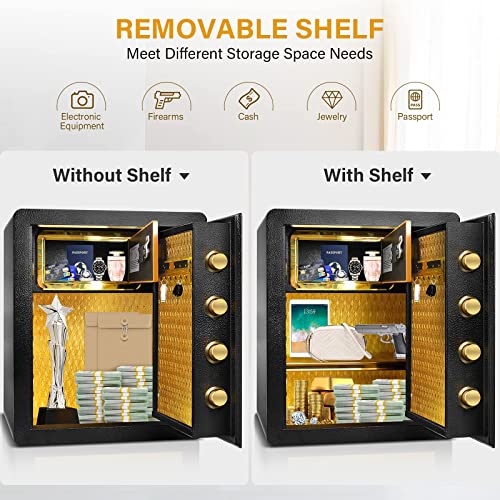2.0 Cub Digital Fireproof Security Safe Box with Fireproof Waterproof Money Bag, Lock Box Safe with Inner Cabinet LED Light, Home Safe for Money Jewelry Documents - Thumbnail 5