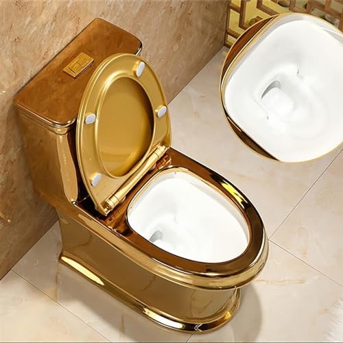 Inodoro Gold One Piece para Hogar, Altura Universal Moderna con Diseño de Placa Dorada, Inodoro Sifónico de Descarga Dual para Baño de Hotel, 700x390x750mm miniatura 3