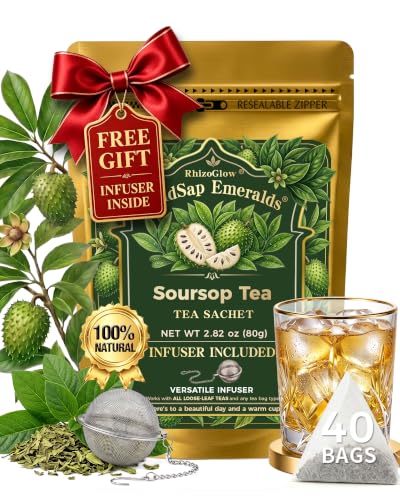 Premium Soursop Tea Bags, 40 Corn Fiber Pyramid Sachets, Hojas de Guanabana