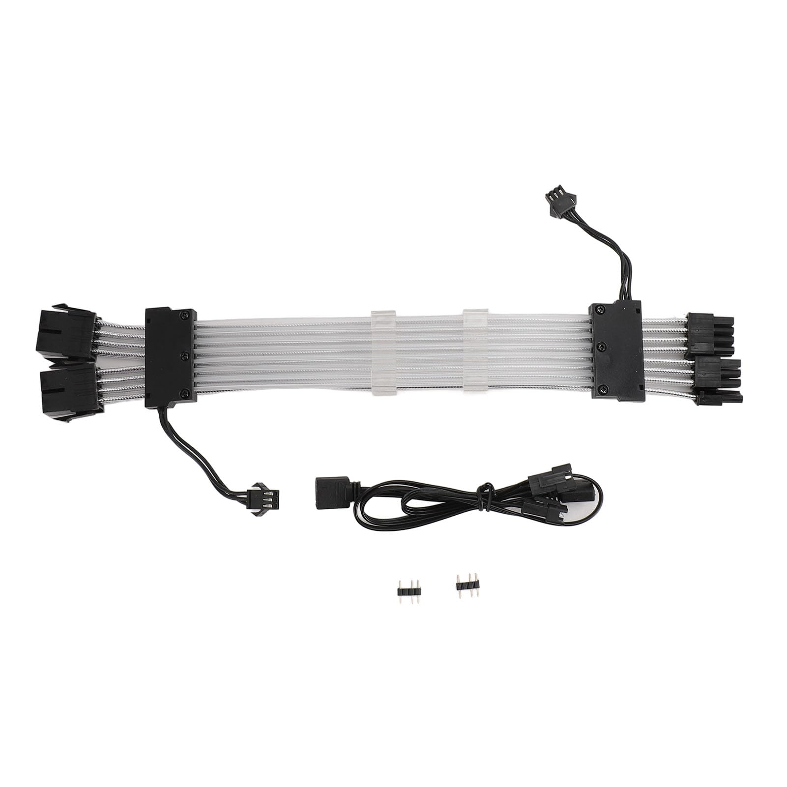 Kit di cavi di alimentazione RGB con doppio LED per illuminazione ARGB migliorata per PC da gioco, 2 cavi di prolunga a 8 pin, 18 AWG, plug and play, 1 unità (nero)