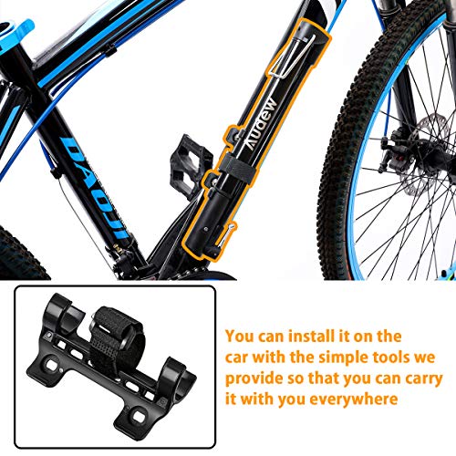 Audew Portable Bike Pump - 12Inches Lightweight Bicycle Air Pump with Folding Handle - 160Psi Presta and Schrader Valve for Mountain Road BMX Bike, Ball, Inflatable Toy Including Puncture Repair Kit