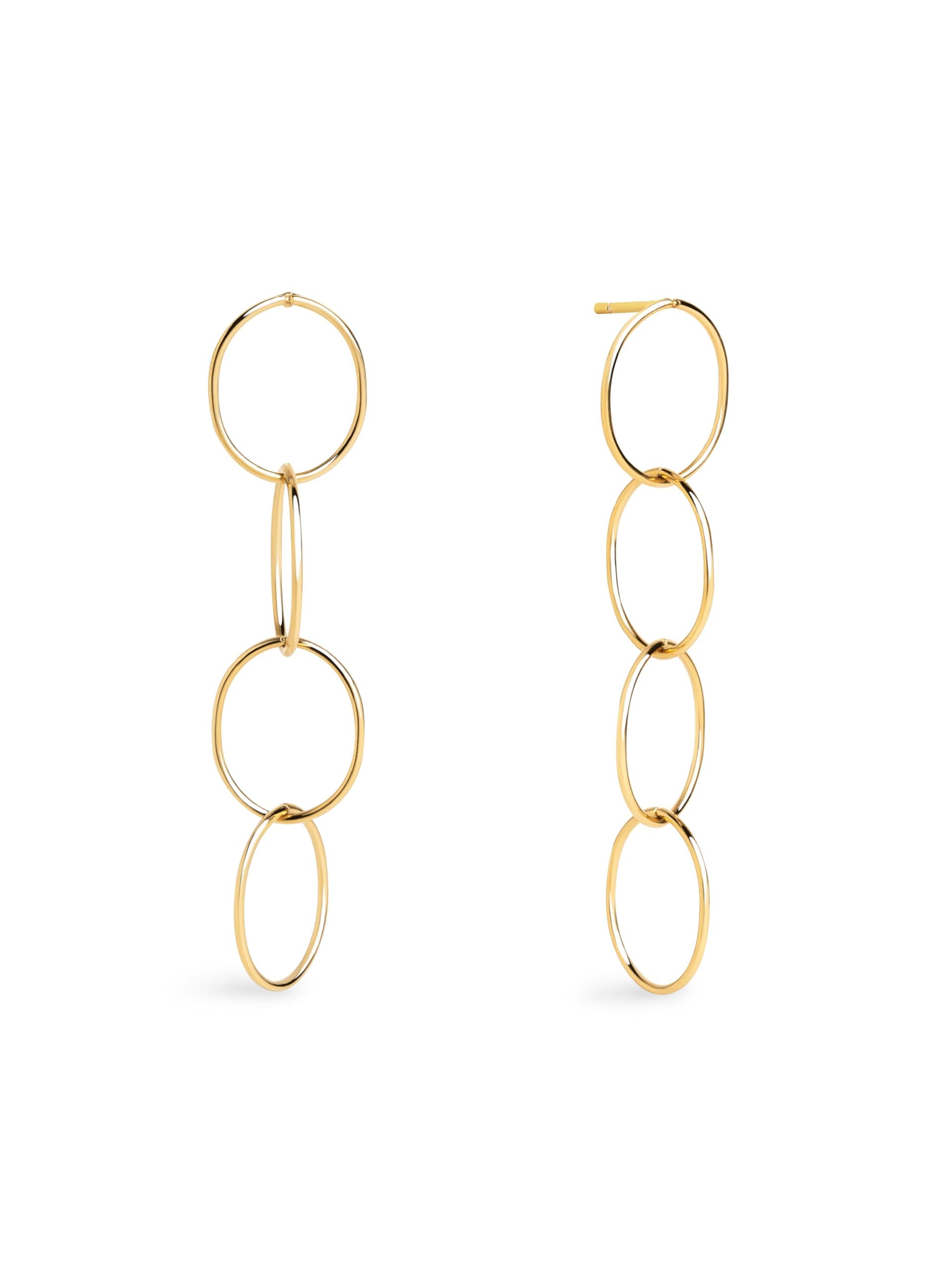 SINGULARU Pendientes Circles & Circles - Pendientes de Latón con Baño en Oro 18Kt o Rodio - Pendientes Largos y Cierre de Tuerca a Presión- Joyas Para Mujer