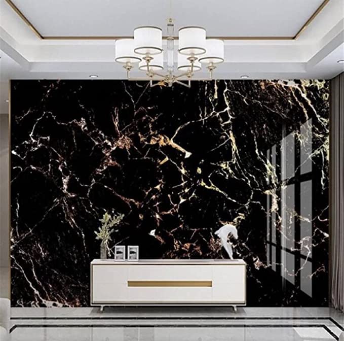 JHRK Black Gold Marble Wallpaper for Kitchen Oil Proof Black Gold Marble Wall Paper Peel and Stick Countertops Waterproof, Anti-Mold,Self-Adhesive Wall Sticker (Black Golden Marble)
