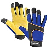 JORESTECH Work Gloves Multipurpose with touch screen technology Leather Palm (Extra Large, Blue)