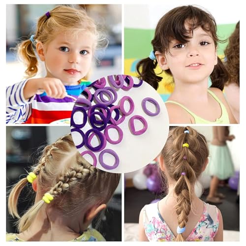 Image of Diversa Cotton Mini Rubber Bands Elastic Hair Ties, Small Baby Hair Bobbles Ponytail Holder for Kids Girls & Women, 2.5 cm in Diameter, Pack of 100 (Purple)