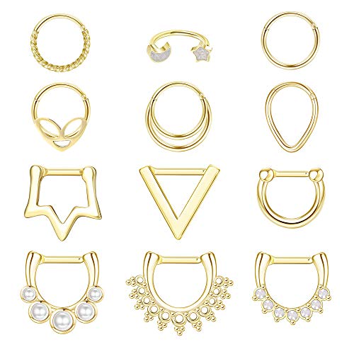 Drperfect 16G Septum Ring Hinged Clicker Segment Nose Horseshoe Ring Stainless Steel Cartilage Helix Tragus Daith Earring Hoop Septum Piercing Jewerly