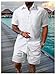 VIPWOLF Men's 2 Piece Outfits Short Sleeve Button Down Shirt and Textured Drawstring Waist Shorts Matching Set All White Medium