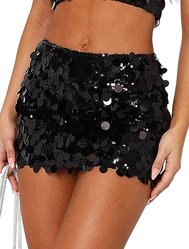 Justalwart Womens Sequin Skirt High Waisted Bodycon Mini Glitter Silver Skirts (US 0-2)
