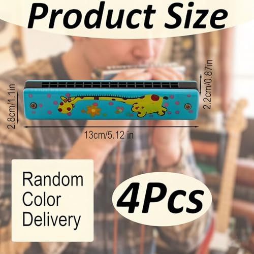 Image of 4 Pcs Harmonica Mouth Organ, Musical Instruments for Kids, Early Music Education Tools, Portable Travel Entertainment, Random Colours and Pattern