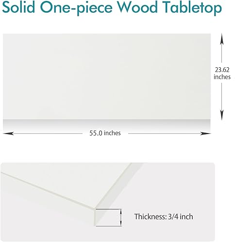 Miniatura 3 de Kaboon Mesa blanca de 23.62 pulgadas de profundidad x 55 pulgadas de ancho, escritorio sólido de una pieza, encimera de madera universal, parte