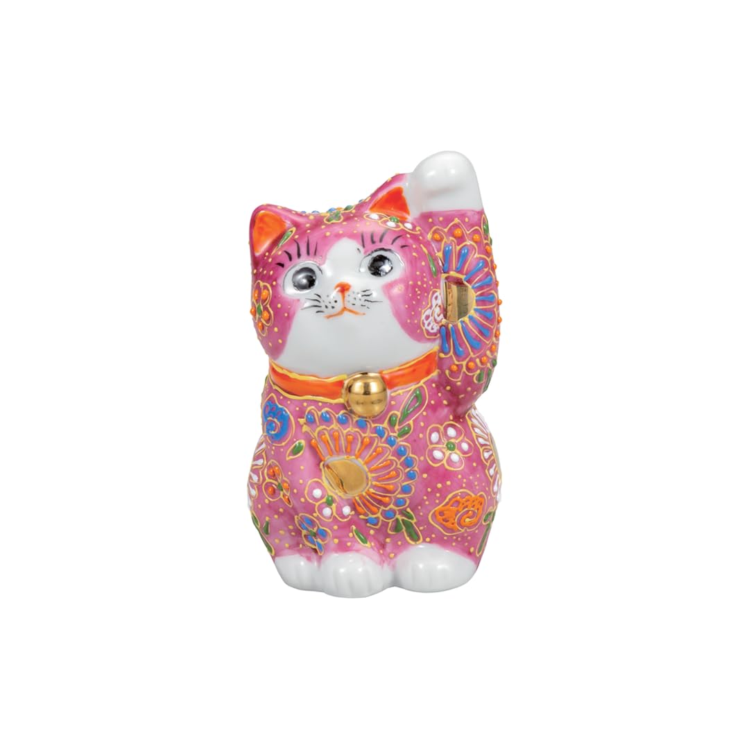ナカマル Nakamaru K8-1465 Kutani Ware No. 3.2 Maneki Neko Pink Hanamori
