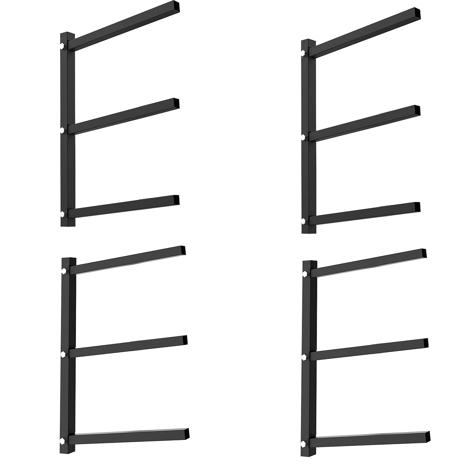 Foozet Lumber Rack Wall Mount with 3-Level 2 pairs Wood Organizer and Lumber Storage Heavy Duty Metal Wood Rack for Indoor and Outdoor,Black-Total Max Load 600lb Black