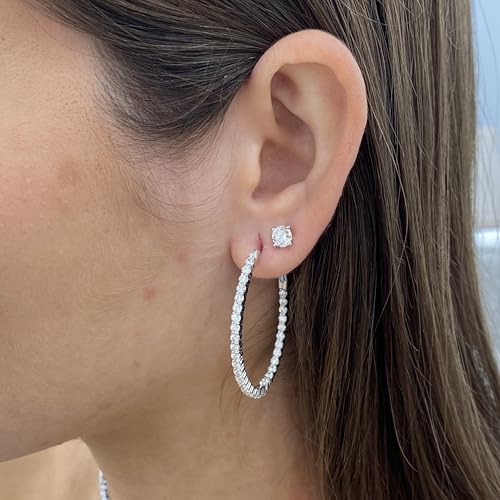 1.5-7 Carat Moissanite Oval or Round Inside Out Hoop Earrings for Women in 925 Sterling Silver with Rhodium Plating (D-E, VVS1-VVS2, cttw, DEW) Omega Back Hoops by GLAM AND GEMS4