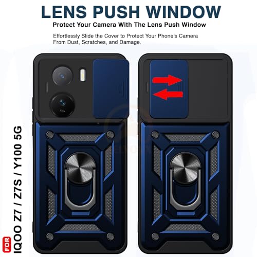Image of Armor Bumper Back Cover Case for iqoo z7 Rotating Camera Cover, Ring Holder & Kickstand | Heavy Duty & 360 Degree Protection iqoo z7 Back Cover (Blue)
